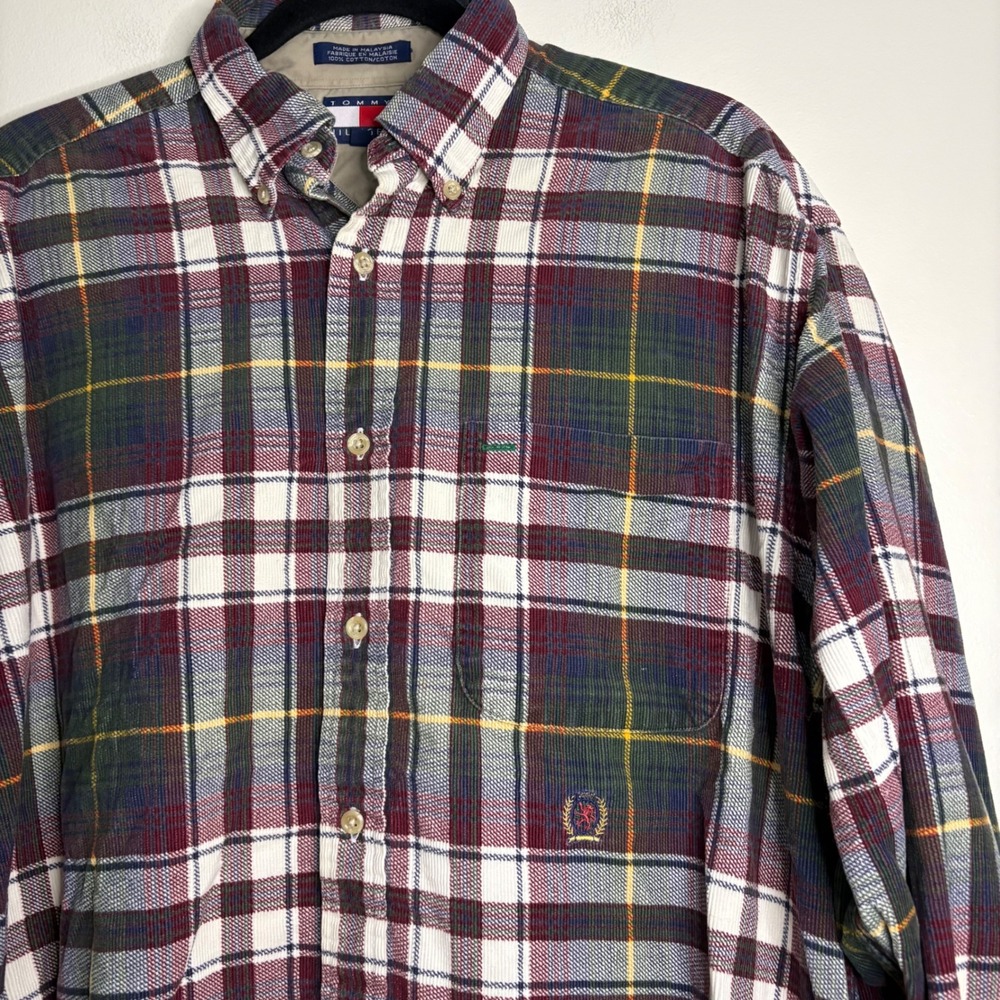 Tommy Hilfiger‎ Mens Medium Plaid Corduroy Button Down Shirt Long Sleeve